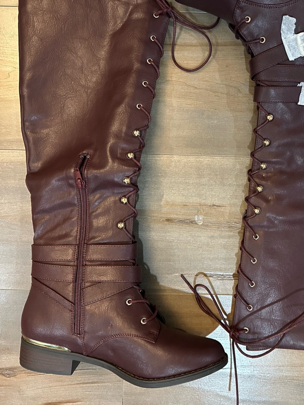 Shoe Dazzle Over-the-Knee Lace-Up combat Boots in Burgundy - Picture 2 of 8